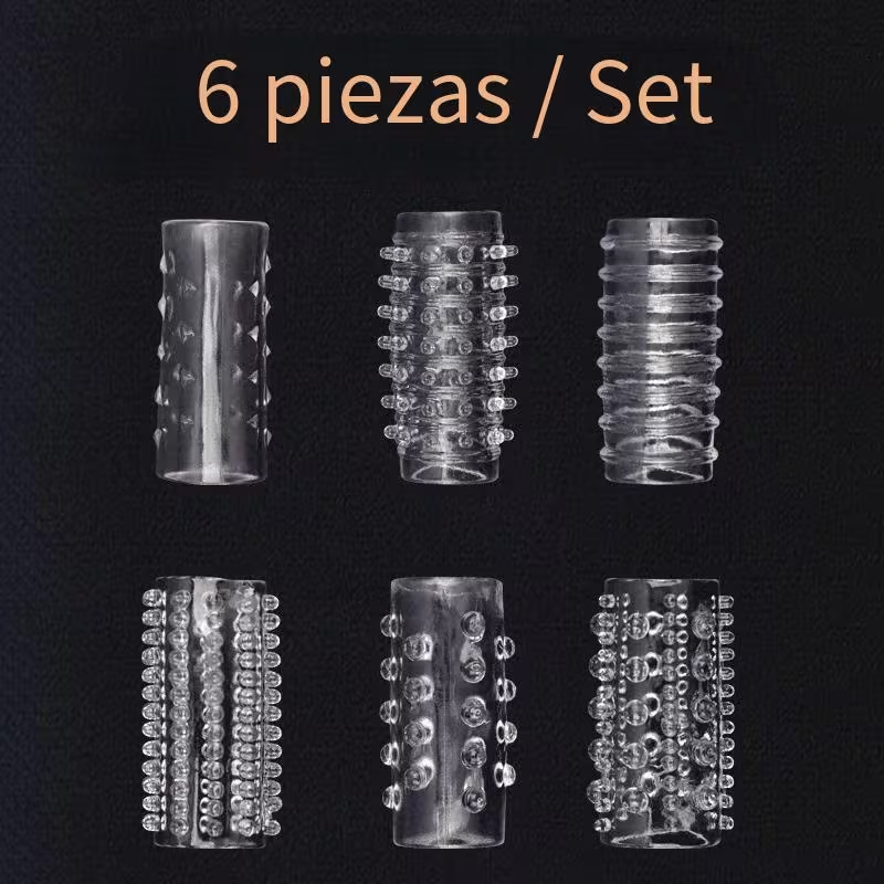 Set de 6 fundas para pene texturizadas de color negro y cristal