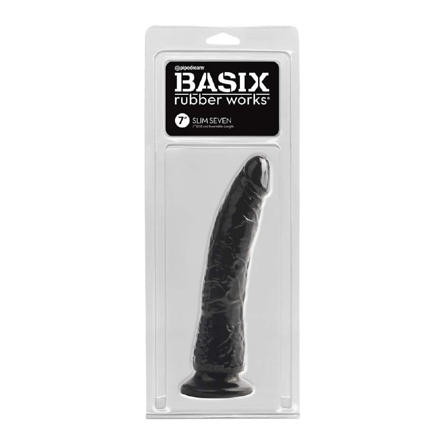Dildo Basix Slim Seven 7 Pipedream negro empaque