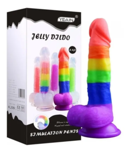 dildo en jelly arcoiris yeain con testiculos y ventosa