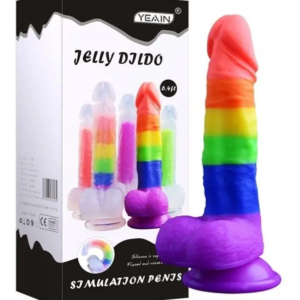 dildo en jelly arcoiris yeain con testiculos y ventosa